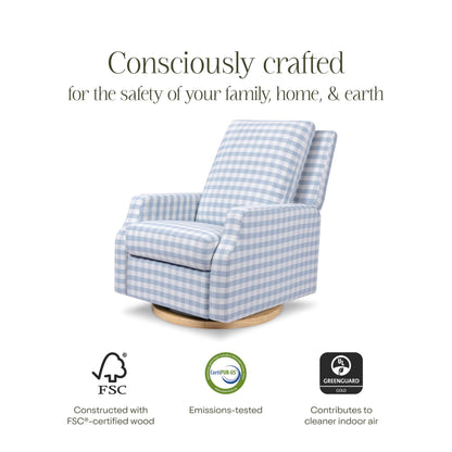 Namesake Crewe Glider Recliner Nursery Chair - GREENGUARD Gold & Certi-PUR US Certified Rocker Recliner - Glider Rocking Chair for Nursery & Living Room - Electronic, 270° Swivel, Blue Gingham
