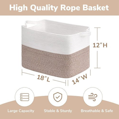 Goodpick Woven Storage Baskets - Large Rectangle Toy Organizer with Handles | 18 x 14 x 12 Inches