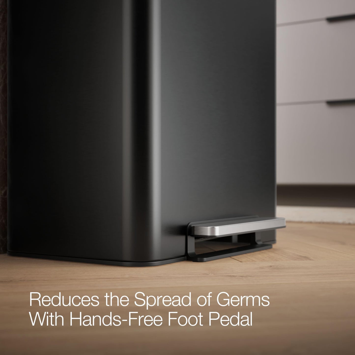 Kohler 20940-BST 13-Gallon Stainless Steel Step Trash Can, Black Stainless Steel, Hands-Free Pedal, Quiet-Close Lid, Fingerprint-Resistant, Durable, K-20940-BST