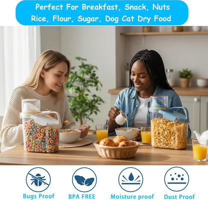 Besmall Cereal Containers Storage with Pour Spout Food Storage Container with Airtight Lid for Rice Flour Sugar Dog Cat Dry Food, Small Cereal Dispenser Kitchen Pantry Organizers Canister 1.8L