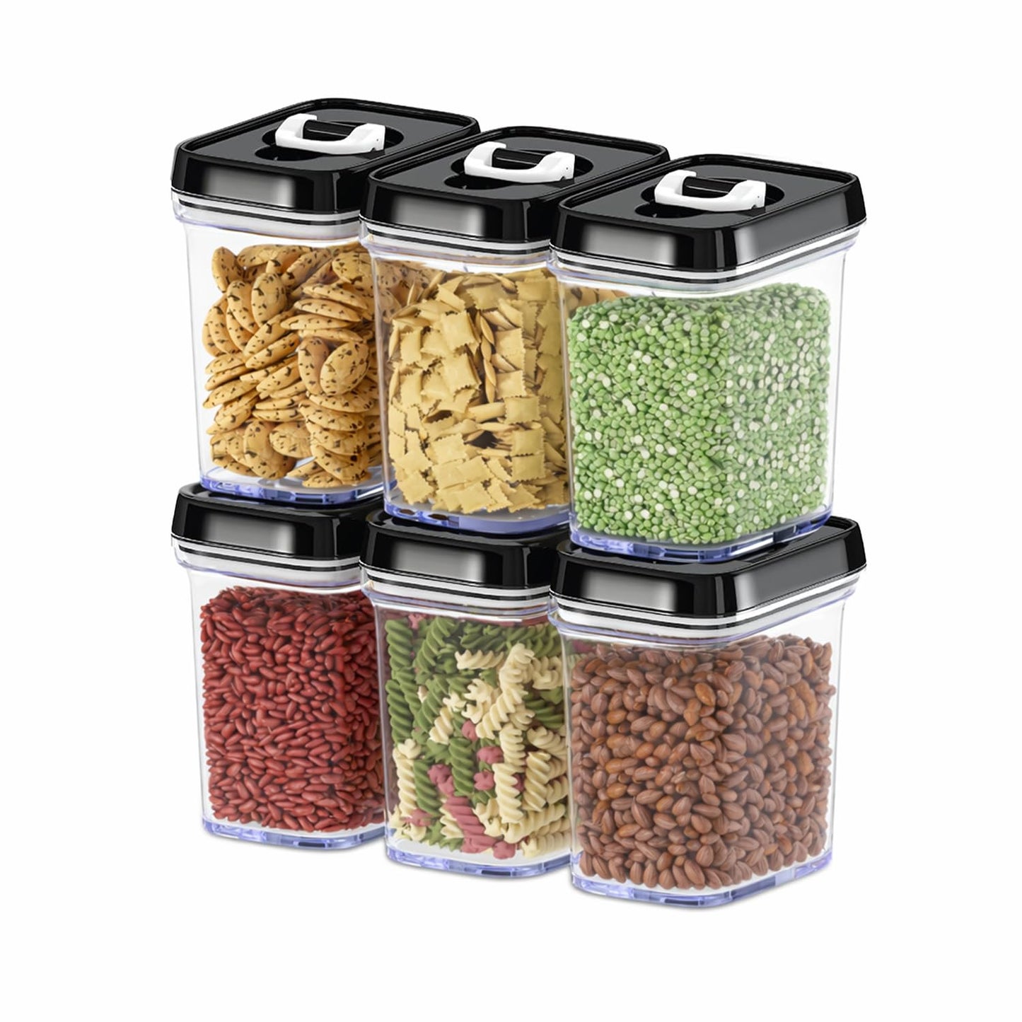 DWËLLZA KITCHEN Airtight Food Storage Containers with Lids – 6 Piece Set Air Tight Kitchen Storage Containers for Pantry Organization and Storage - Clear Plastic BPA-Free - Keeps Food Fresh & Dry