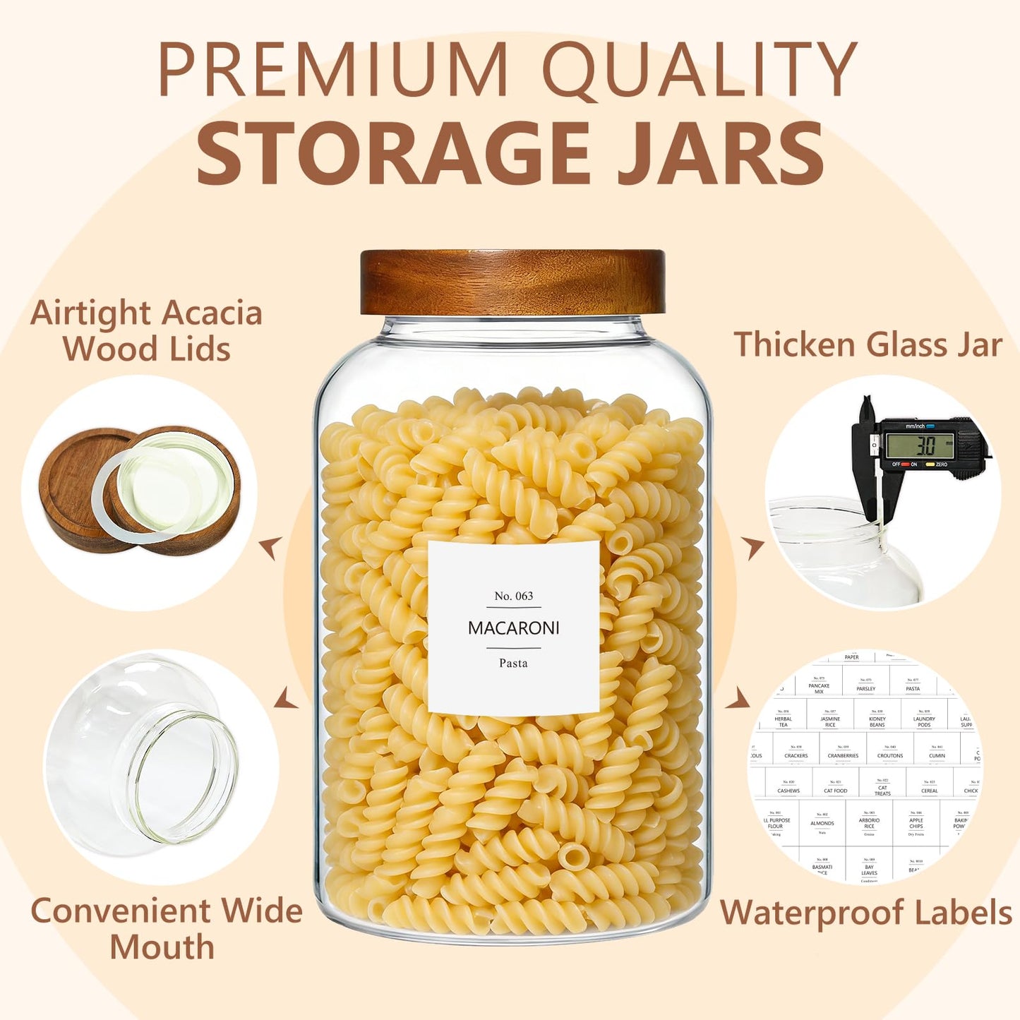 KEYWING 1 Gallon Large Glass Jars With Airtight Lid, 2Pcs Glass Food Storage Containers With Lids, Flour Rice Contianers for Pantry Kitchen Organization Egg Cookie Sugar Cereal (128 oz /3800ml)
