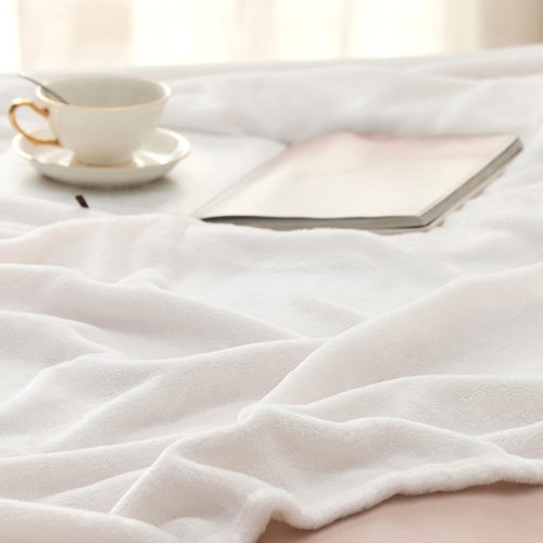 Bedsure GentleSoft Fleece Throw Blanket - XL White 300GSM Plush & Cozy for Bed, Sofa, Travel | 50x70 Inches