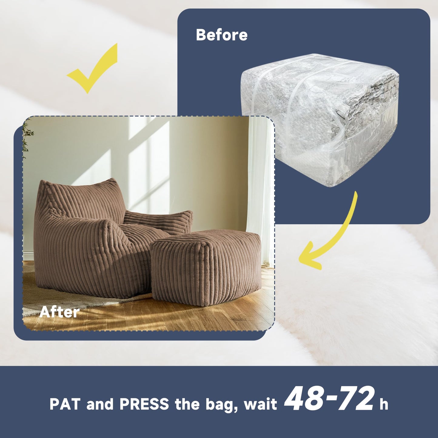 Oversized Bean Bag Chair for Living Room Furniture Bean Bag Chairs for Adults- Small Couch & Lounge Accent Chair for Living Room Chairs or Bedroom