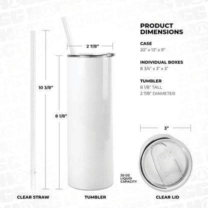 Hogg 20 oz Sublimation Tumblers Holographic (24 Units) - Shimmer Coating, Sublimation Blanks, Bulk Tumblers with Lids and Straws, 20oz Skinny, Blank Cups