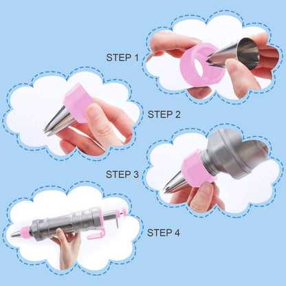 Dessert Decorating Syringe Set, Icing Piping Kit Stainless Steels Cake Decorating Tools 30 Piping Icing Nozzles Cupcake Decorating Kit - Pink
