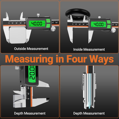 Digital Caliper, Type-C Rechargeable Stainless Steel Vernier Caliper, F/MM/in Conversion, Large LCD, USB Charging Digital Caliper Measuring Caliper for DIY, Woodworking & Professional Use (Black)