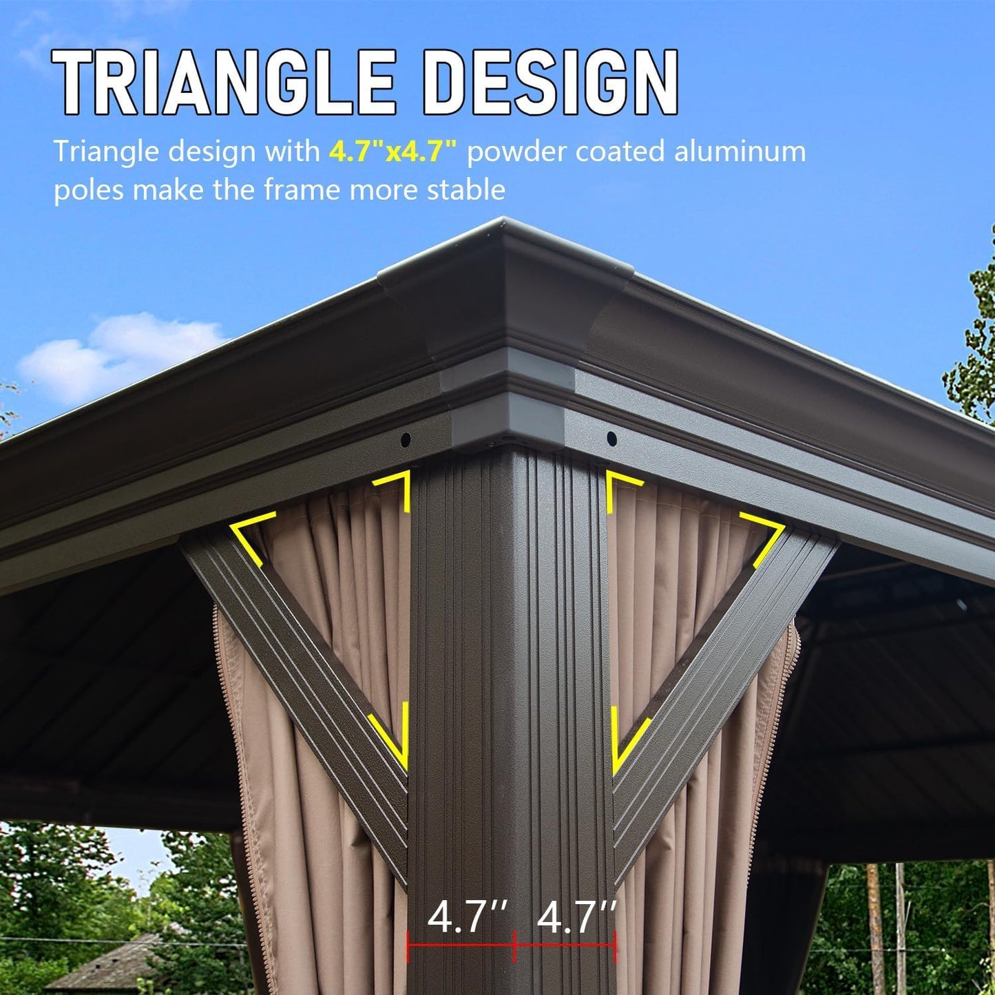 GOWE 14x22FT Hardtop Gazebo, Outdoor Gazebo with Galvanized Steel Double Roof, Aluminum Frame, Built-in Gutter System, Curtain and Netting, Metal Gazebo Pavilion for Patio Deck Garden, Brown