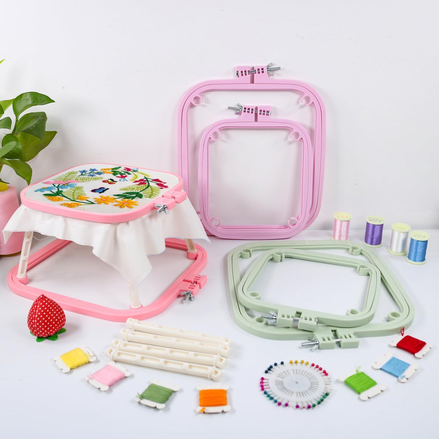 guofa Square Embroidery Hoop Stand，ABS Plastic Cross Stitch Stand, Embroidery Hoop Holder for DIY Craft, Punch Needle Hoop, Sewing Needlepoint Frame Stand (pink)