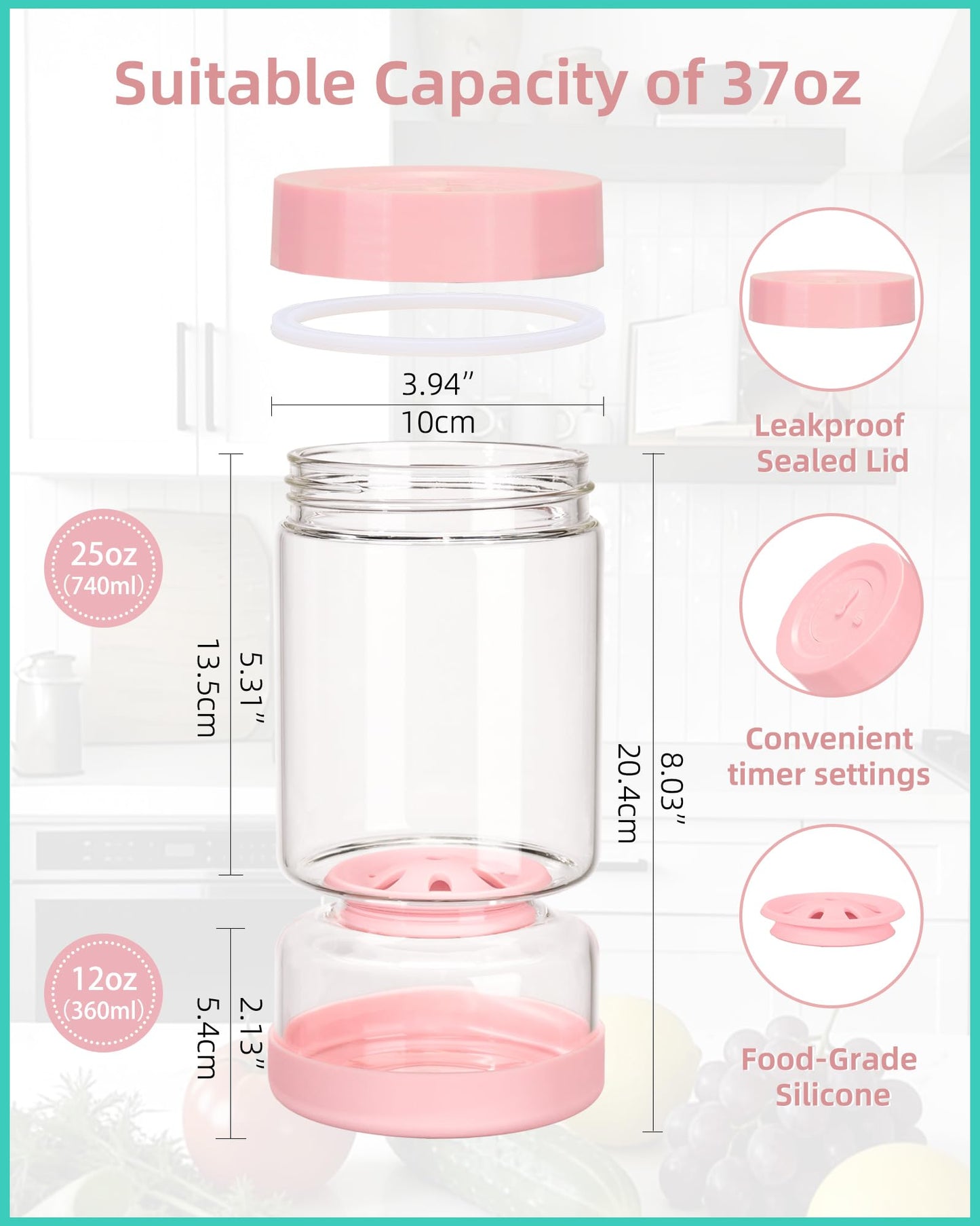 ZENS Pickle Jar with Strainer Flip, 37 oz Hourglass Pickle Juice Separator Container, Airtight Leakproof Lid, Dual Wet-Dry Design, Time Tracker Lid – 2 Pack Olive & Kimchi Jars