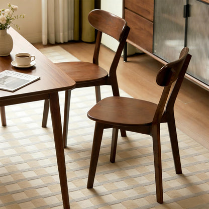 KEIKI Solid Wood Dining Chairs Set of 6, Mid Century Modern Kitchen Dinner Chair with Adjustable Foot Pads, Walnut Side Chairs Set for Dining Living Room, Curved Backrest, Easy Assembly, Brown