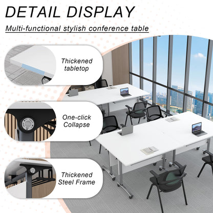 JFazzruit Conference Room Table with Wheels, Modular Flip-Top Folding Conference Tables for Training Rooms Classrooms Seminars Mobile Conference Table for Meeting Room Business (Silver 6P140)