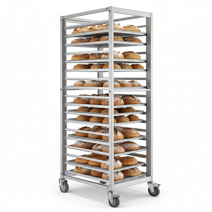 18 Tier Aluminum Home Commercial Kitchen Bakery Cooling Rack with 4 Wheels Commercial Bun Pan Bakery Rack for Restaurant Cafeteria Pizzeria