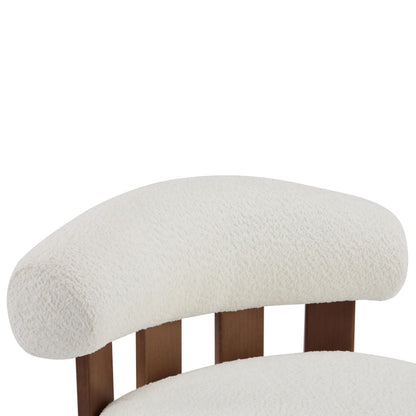 Merax Modern Boucle Accent Chair, Upholstered Barrel Armlesschair with Solid Wood Legs, Comfy Lounge Reading Chair for Living Room Bedroom, White