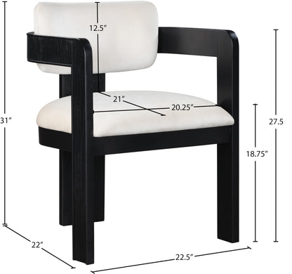 Meridian Furniture 11095Cream-C Sacha Collection Art Deco Dining Chair, Ultra Luxe Cream Velvet, 460 GSM Velvet, Solid Fluted Wood Black Finish, 22.5" W x 22" D x 31" H, Cream, Set of 2
