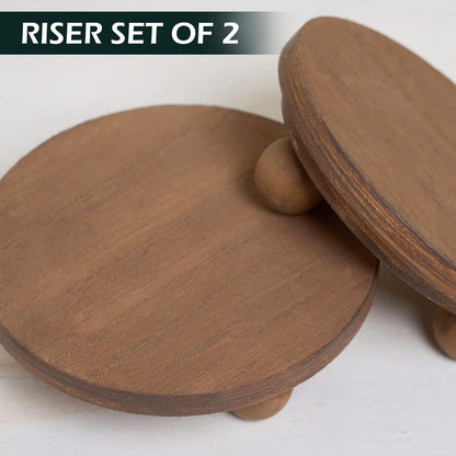 5"Round (Set 2, Defined Deco Mini Wood Risers for Display, Small Rustic Pedestal Display Stand of Wood)