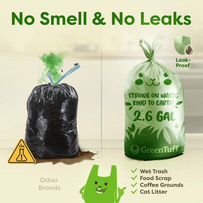 2.6 Gallon Compostable Trash Bags (100 Count) — Thick 0.7 Mil Small Compost Bin Liners — Leak-Resistant Plant-Based Food Scrap Bags for Countertop Kitchen Compost Pails — ASTM D6400 BPI Certified