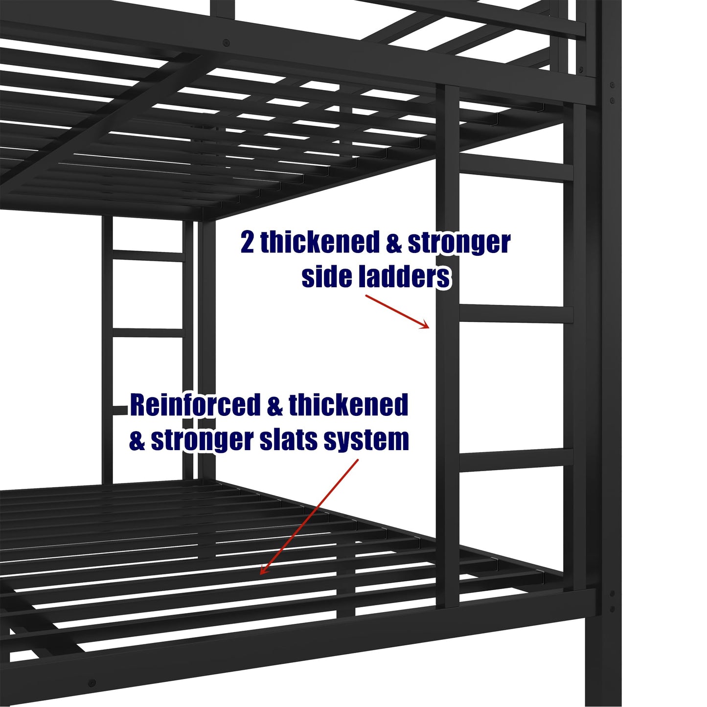 SIGONE Stronger & Safer Metal Bunk Bed Queen Over Queen Size Bunkbed, More Stable Heavy Duty Thickened Steel Bunk Queen Bed with Reinforced Legs & Ladders (Easier to Assemble)