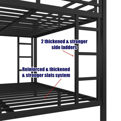 SIGONE Stronger & Safer Metal Bunk Bed Queen Over Queen Size Bunkbed, More Stable Heavy Duty Thickened Steel Bunk Queen Bed with Reinforced Legs & Ladders (Easier to Assemble)