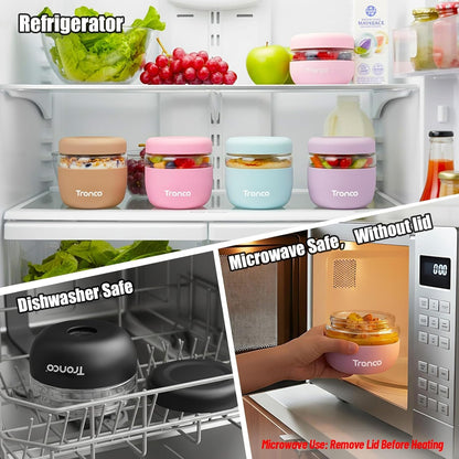 24 oz Set 1 Tronco Glass Lunch Bowl Container with Lid, Glass Food Containers, Leak & Spill Proof, Soup & Stew Food