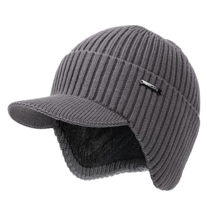Wmcaps Winter Beanie with Brim and Ear Flaps, Outdoor Warm Fleece Lined Knit Hat Stocking Caps for Men Women Charcoal Gray