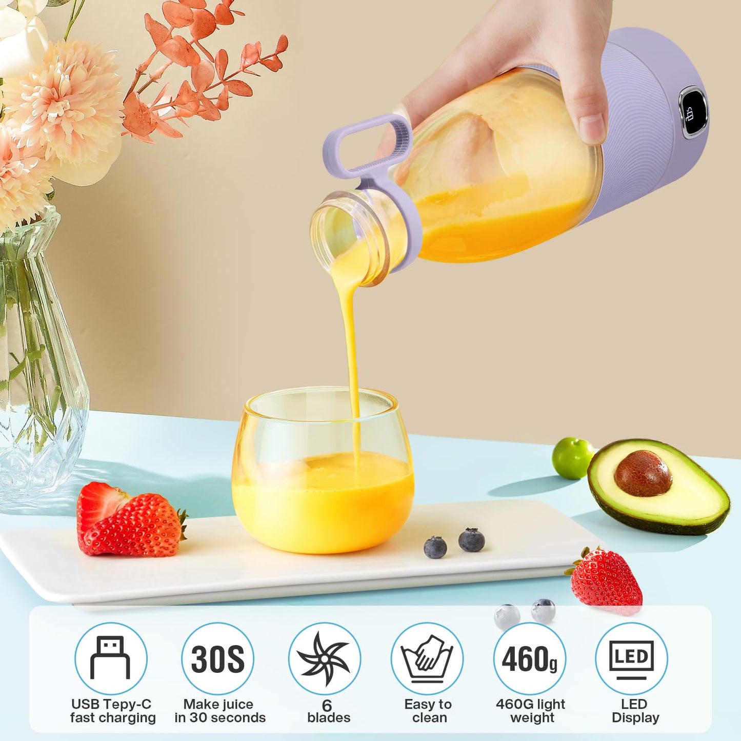 MIAOKE Portable Blender,Fashion Portable Blender for Shakes and Smoothies 11.8 Oz,Magnetic USB Fast Charging Mini Mixer Bottle,Take It for Traveling, Outdoor, Gym, Office, Cars, Gift -PK
