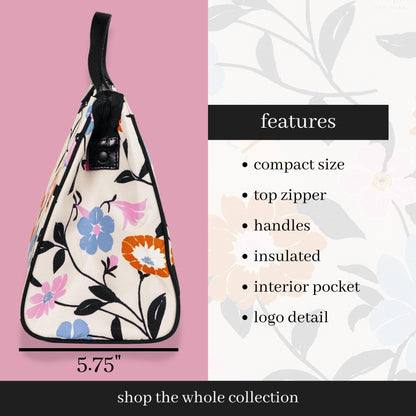 kate spade new york Portable Soft Cooler Lunch Bag, Thermal Tote with Insulated Interior Lining and Storage Pocket, Lunch Tote for Women, Floral Garden