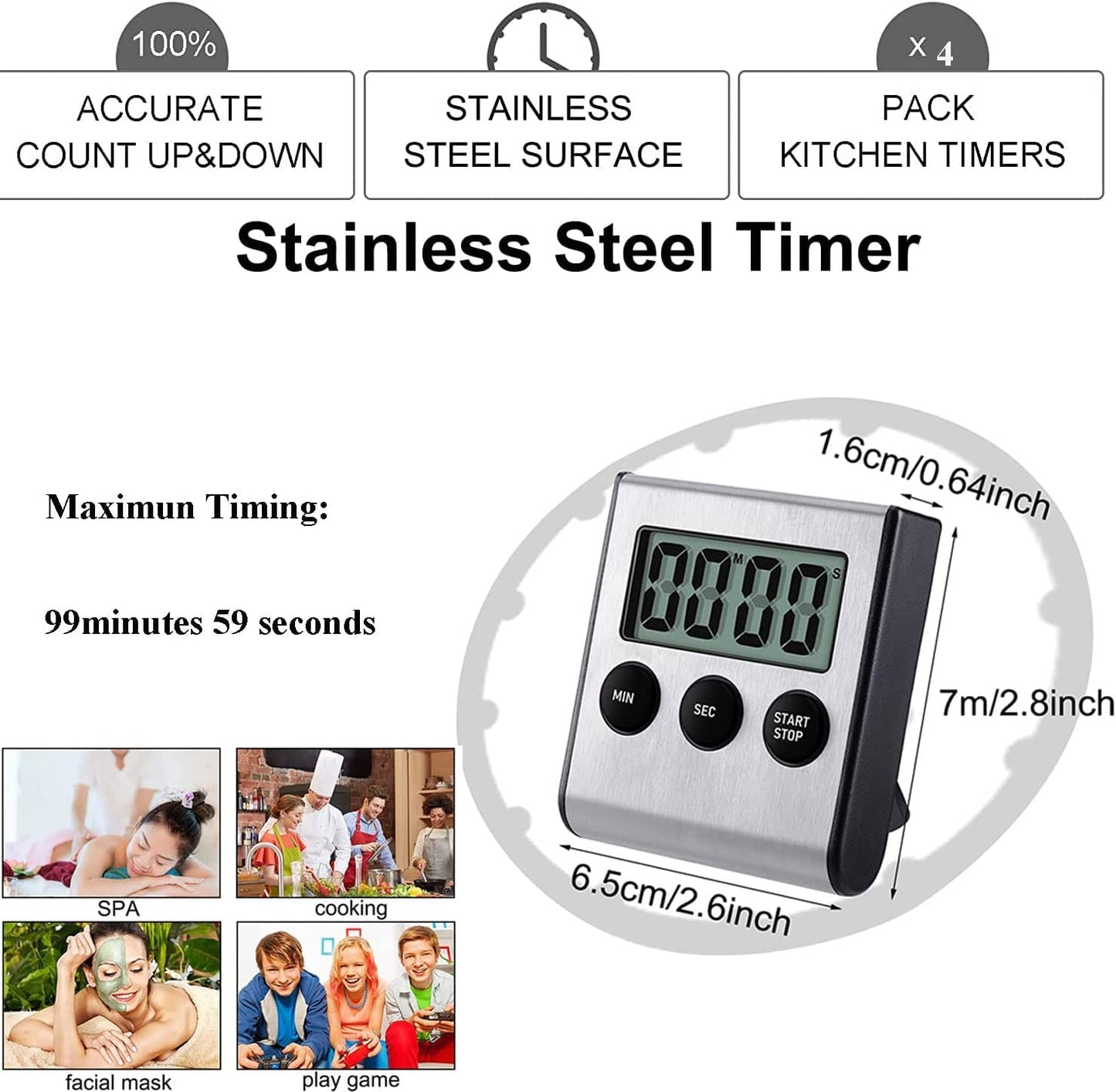 2 Pack Digital Magnetic Countdown Timer with Loud Alarm for Cooking, Baking, Sports Games