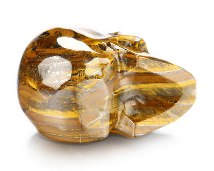 Skullis 2.0” Tiger Iron Eye Crystal Skull, Hand Carved Gemstone Fine Art Sculpture, Reiki Healing Stone Statue.