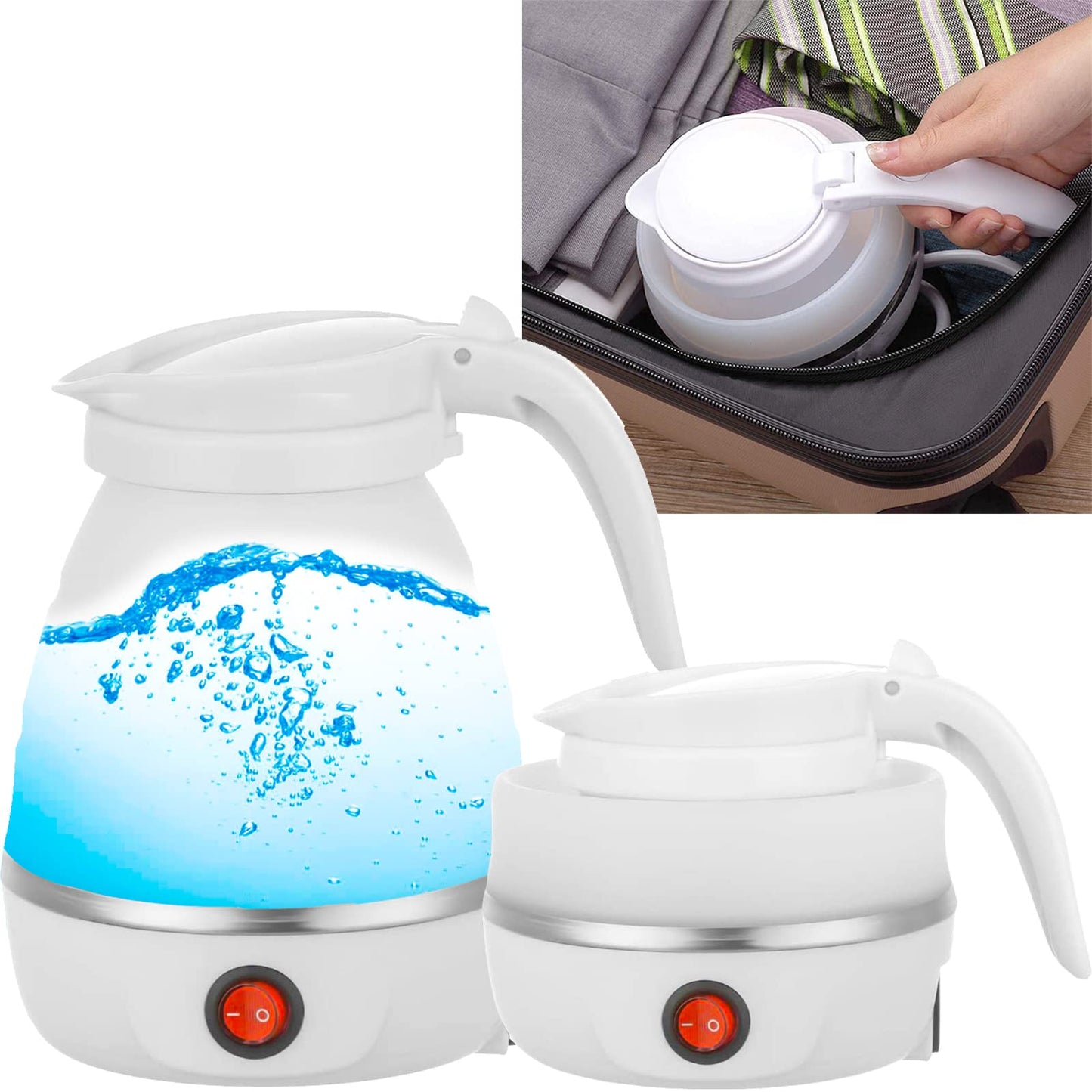 Foldable Electric Kettle, Upgraded Food Grade Silicone,600W 600ML Flash Heat Small Portable Travel Electric Kettle,110V US Plug (Matte Finish White)