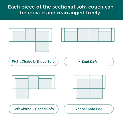 Acanva Corduroy Convertible Modular L Shaped Sectional Sofa, 4 Seater Free Combination Corner Couch, Convertible to DayBed, Wide Loveseat with Moveable Ottomans for Small Spaces, Sleeper Bed, Yellow