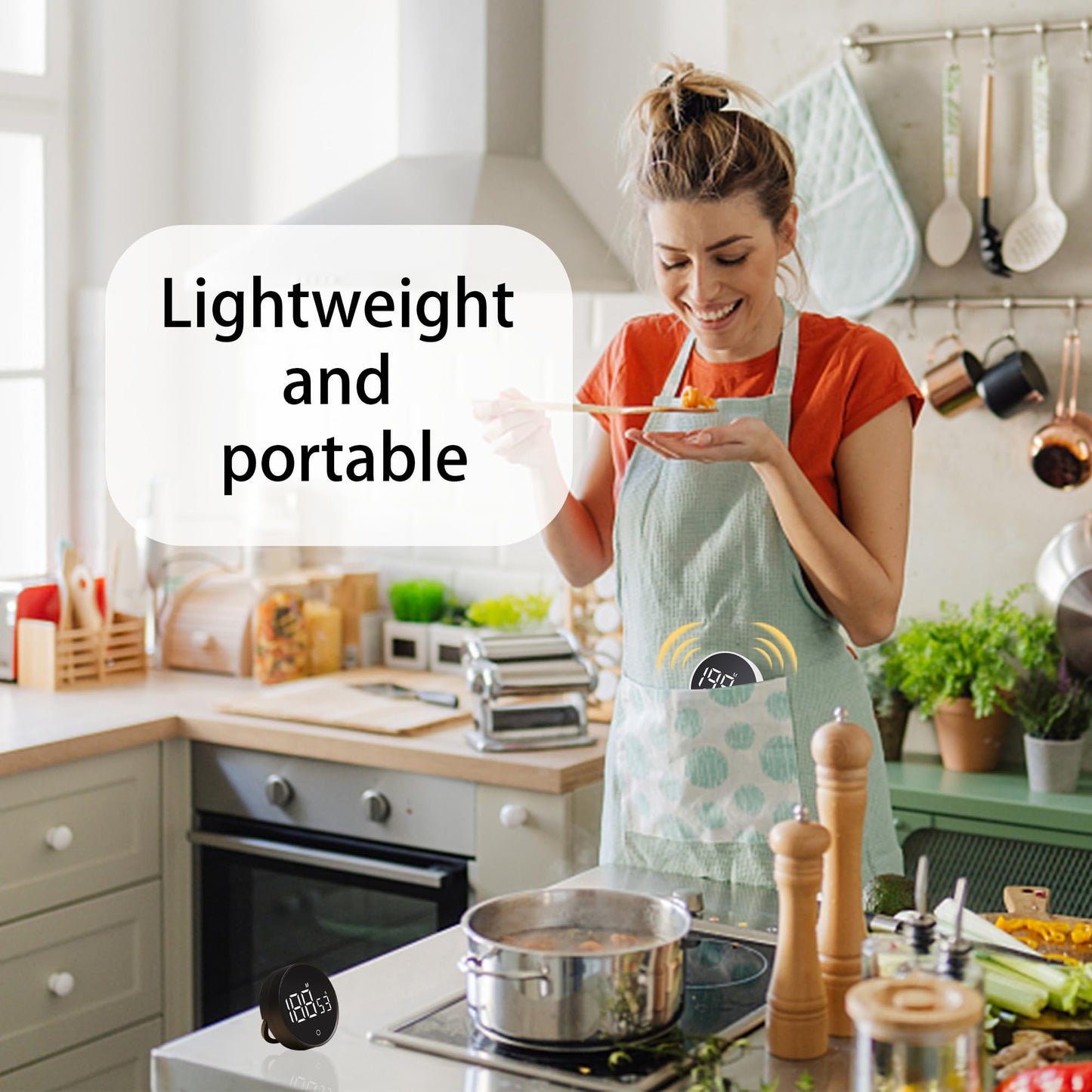 RZASL Digital Kitchen Timers, Magnetic Rotary Timer with Large LED Display, 3 Volume Levels, 0-199Min Countdown/Up, Easy Operation for Cooking, Studying, Fitness, Kids & Seniors
