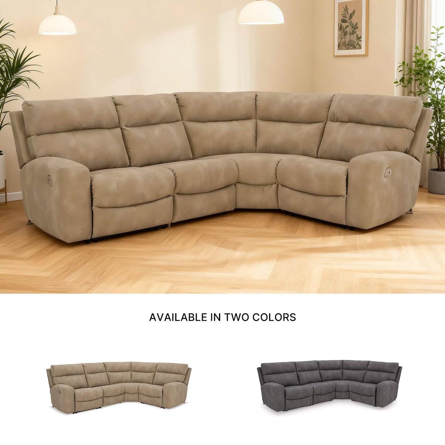 Signature Design by Ashley Next-Gen DuraPella Modern Water Repellent Faux Leather Right-Arm Facing 4-Piece Power Reclining Sectional with Armrest and USB Port, Light Brown
