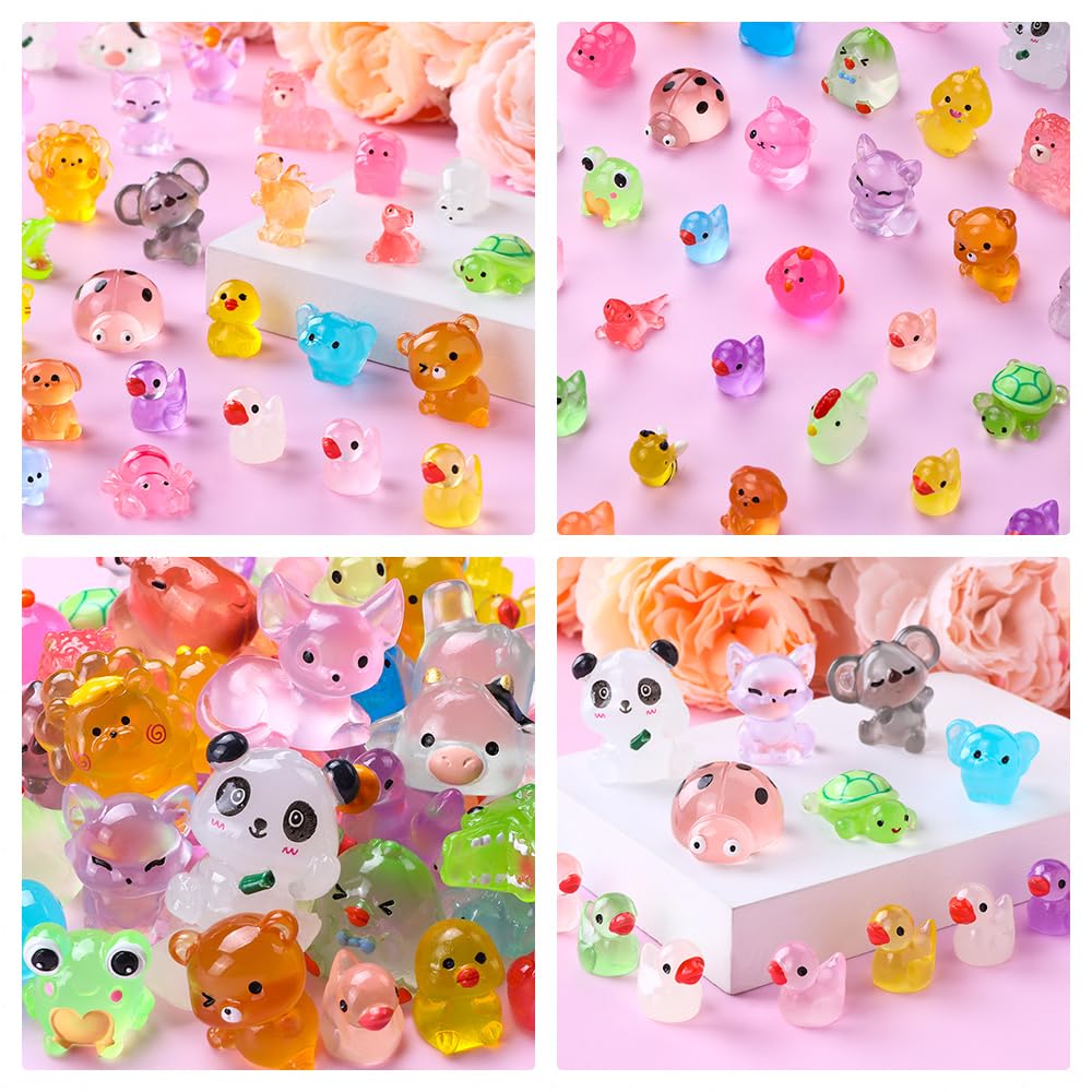 DIYDEC 60PCS Luminous Mini Resin Animals 60 Styles Miniatures Glow in The Dark Tiny Little Figures to Hide Small Duck Figures for Party Favors Bag Fillers Garden Dollhouse Decor