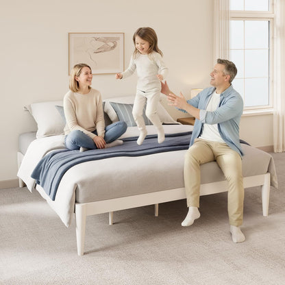 IOTXY Full Platform Bed Frame - Solid Wood 16-Inch Height Mattress Foundation Base with Densely Slats and Heavy-Duty Support Legs, No Box Spring Needed, White