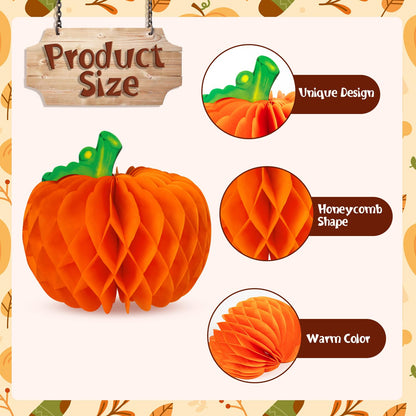 12 Pcs Pumpkin Centerpieces for Tables, 10 Inch Thanksgiving 3D Honeycomb Tissue Balls Fall Paper Hanging Pumpkin Decorations for Halloween Thanksgiving Harvest Party Decor