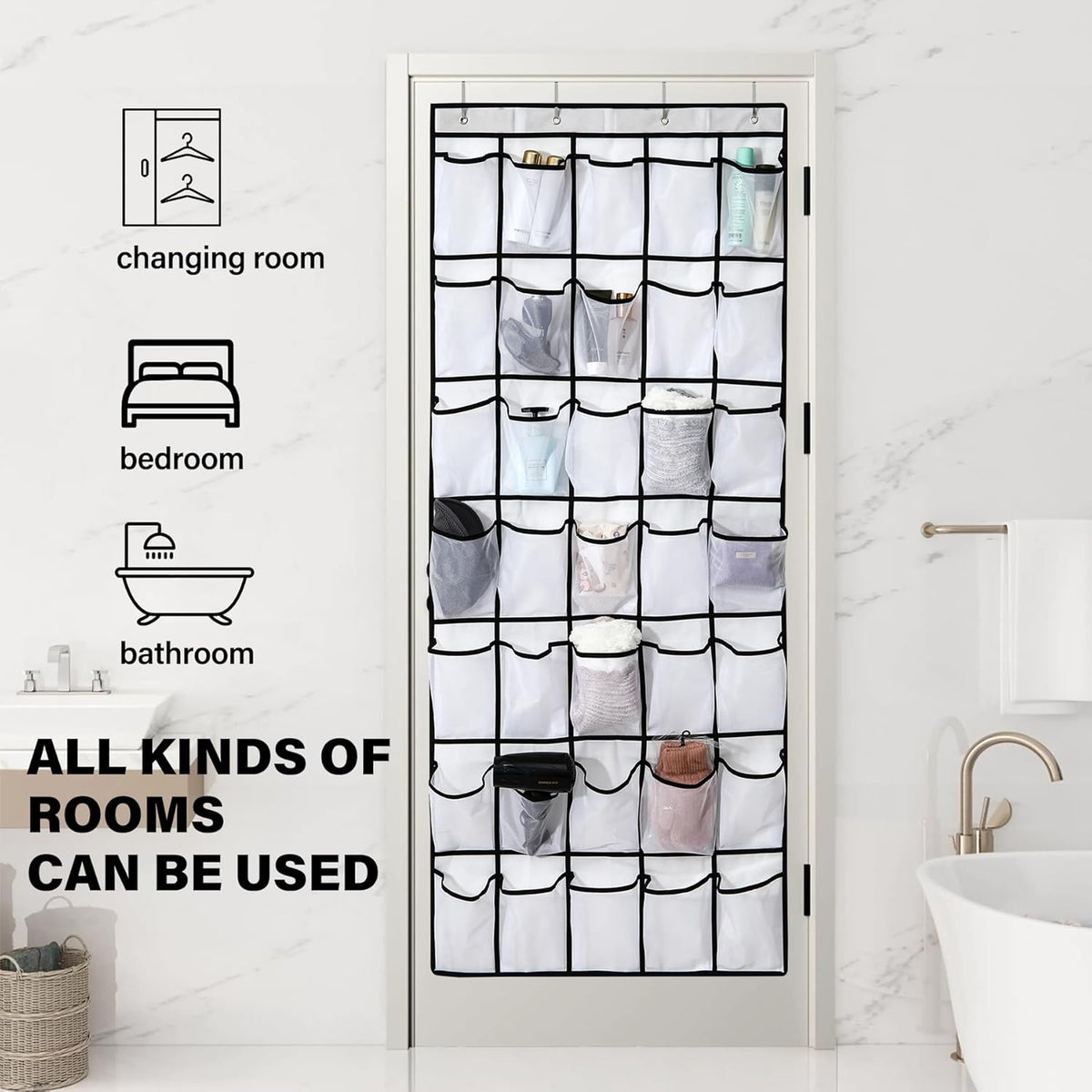 Skiennix Over The Door Shoe Organizer - 35 Large Mesh Pockets With 4 Metal Hooks | Space-Saving Storage Solution