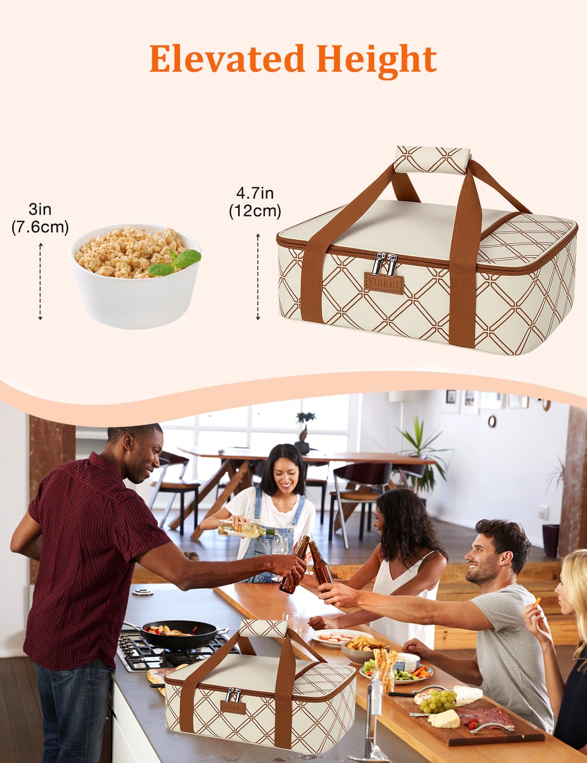 Vuudh Casserole Carrier Bag, Single Insulated Food Bag, Hot Cold Lasagna Holder Tote for Picnic, Potluck or Travel, Lightweight Picnic Bag