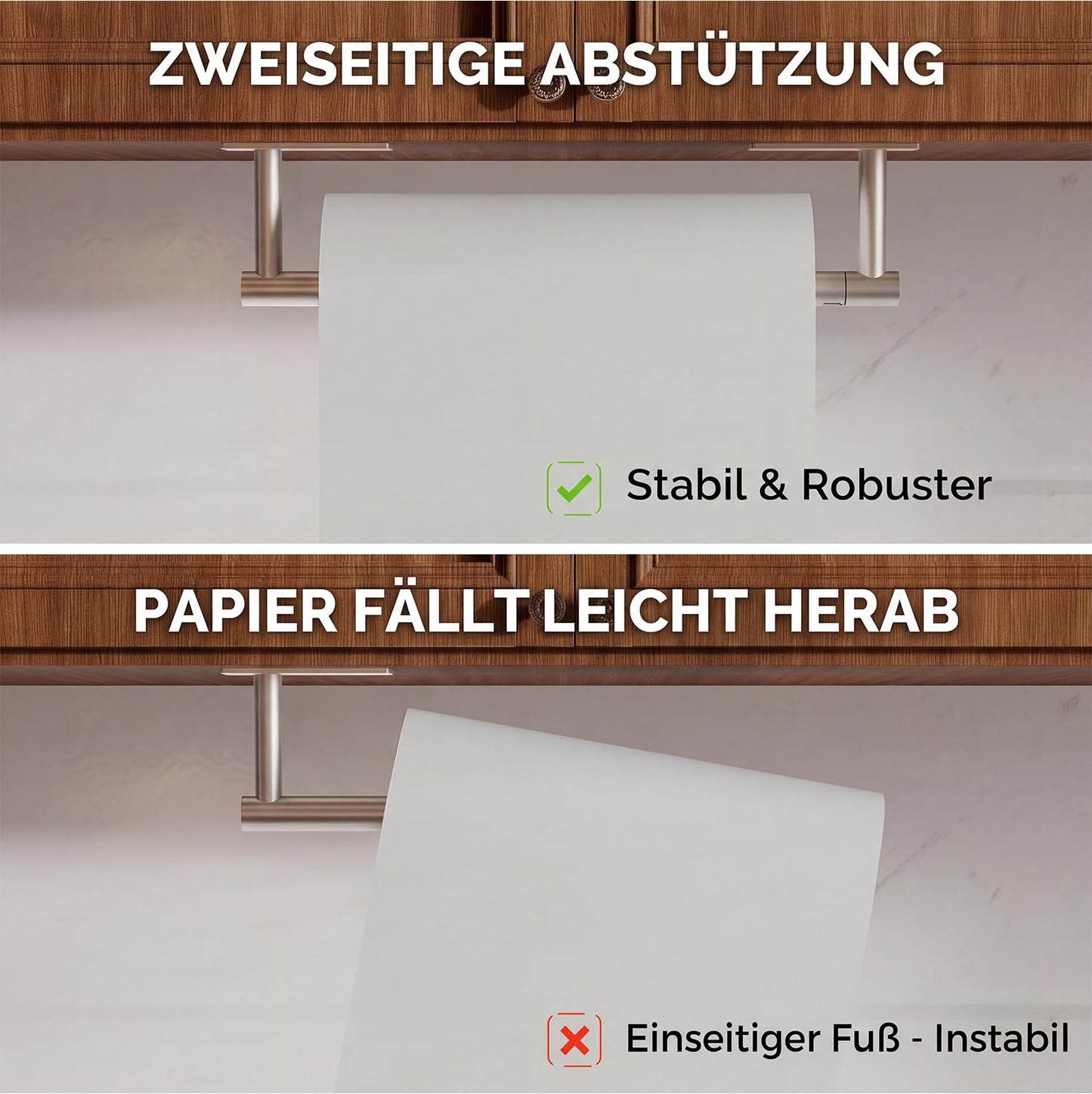 WZKALY Paper Towel Holder Under Cabinet, Self Adhesive or Wall Mounted SUS304 Stainless Steel Paper Towel Holder for Kitchen, Bathroom, Farmhouse, Barbecue and Laundry (Silver)