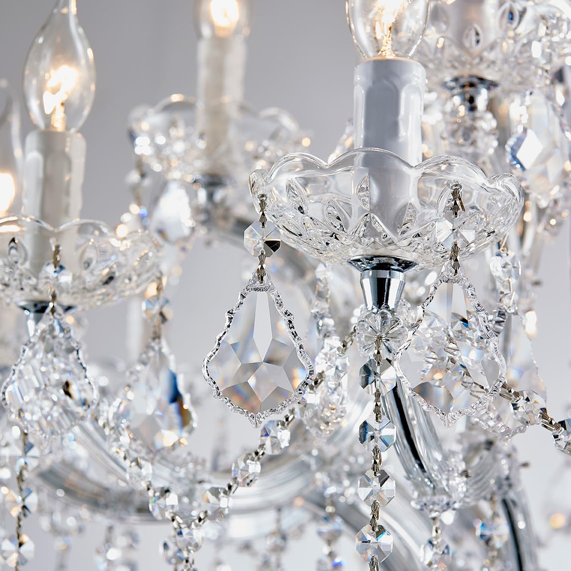 TMAFON Modern Chrome Chandelier Light Fixture - Luxury Maria Theresa Crystal Chandeliers for Dining Room, Kitchen Island, Living Room, Bedroom, 15 Lights, 2 Layers