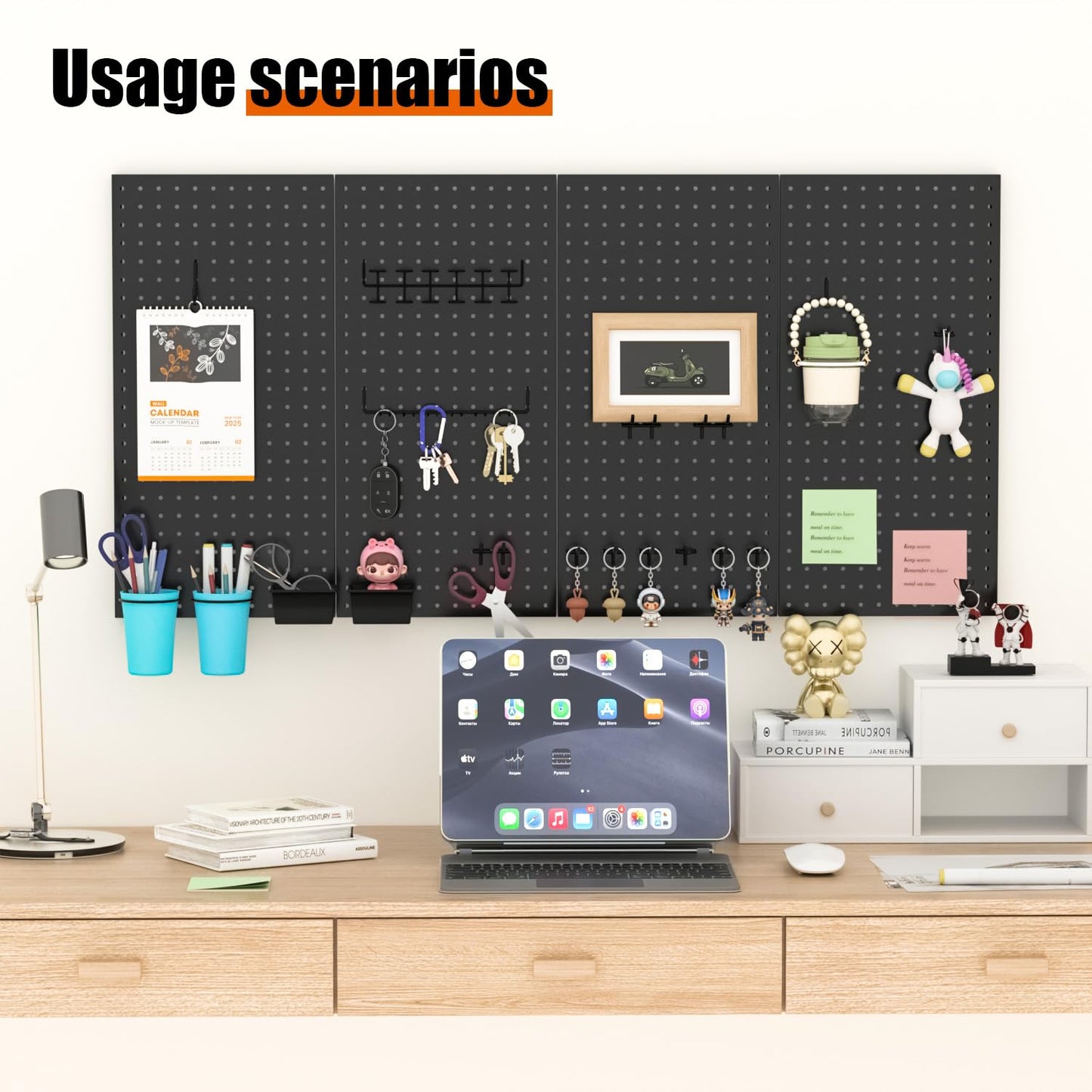 HUZJIEHUI 4 PCS - 12" W x 24" H x 0.78" D Metal Pegboard Wall Organizer, Compatible with All 1/8" and 1/4" Hooks, Suitable for Wall Home, Garage Tool Storage, Office Organization, Craft Room, Kitchen