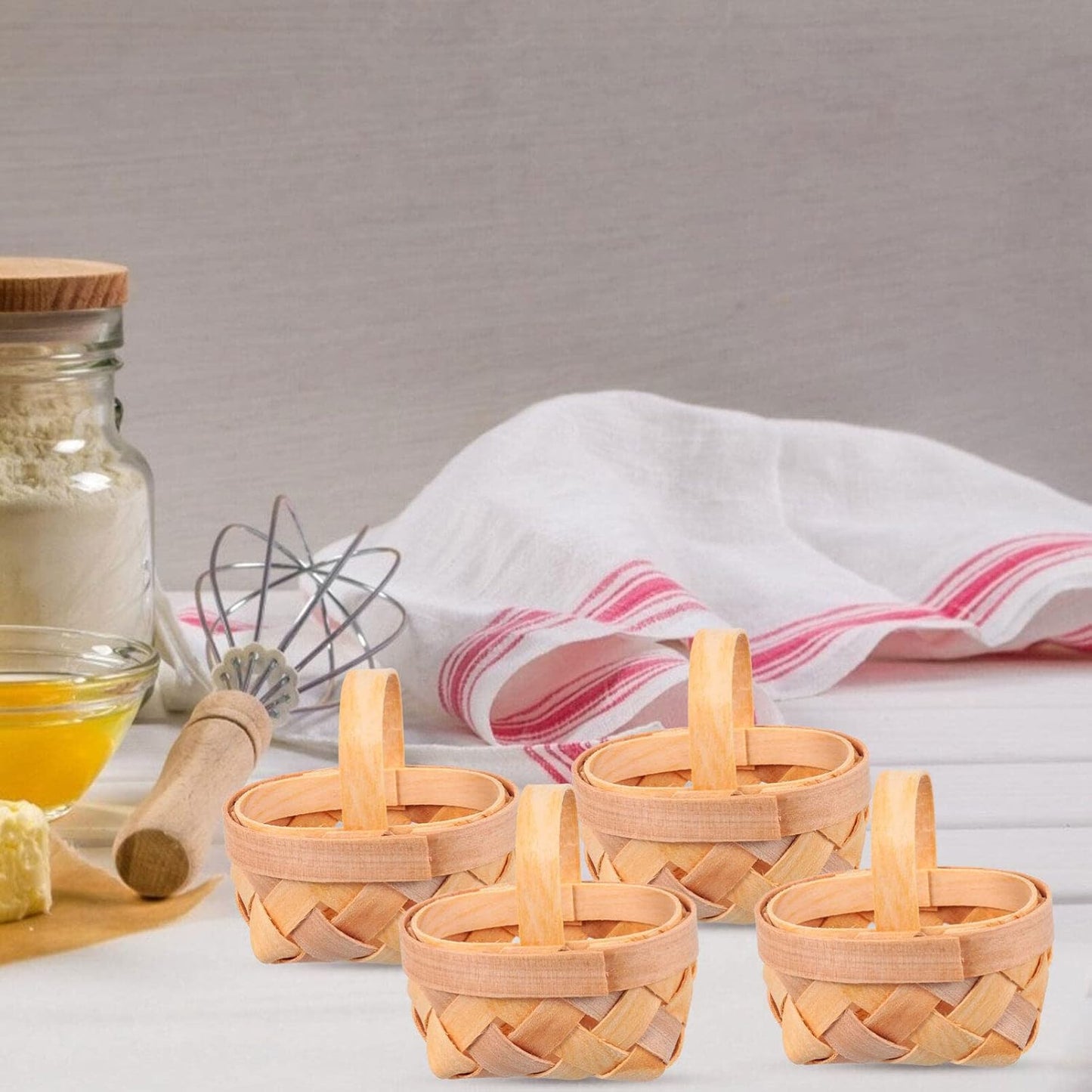 MAGICLULU 12Pcs Mini Woven Baskets with Handles, Wooden Candy Gift Baskets for Craft Wedding Birthday Party Favors