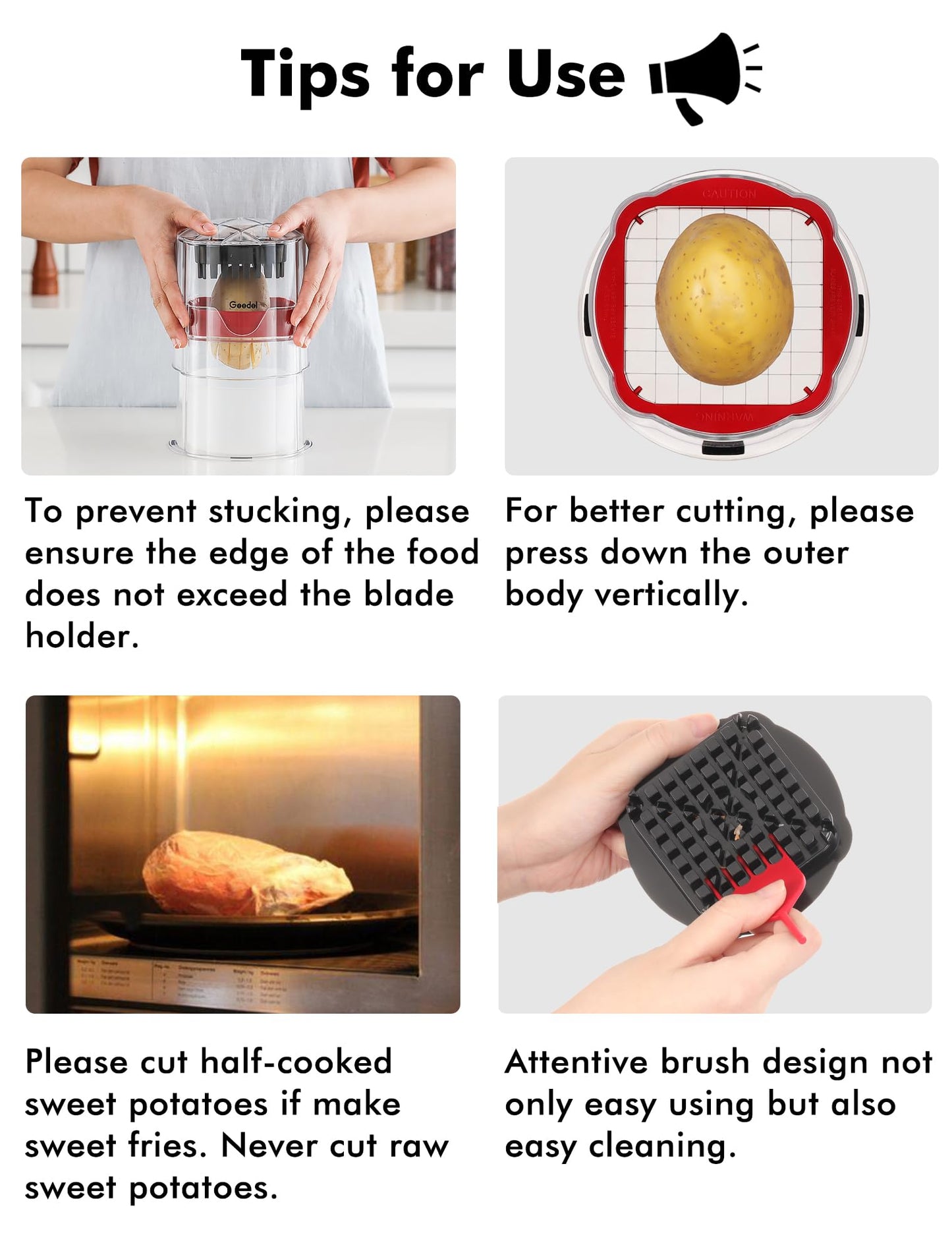 French Fry Cutter, Professional Home Style Onion Chopper, Vegetable Chopper Dicer Manual, Easy to Clean, Ultra Sharp Blades Thick-Strip Fry Cutter Apple Slicer and Corer, 3 Blades