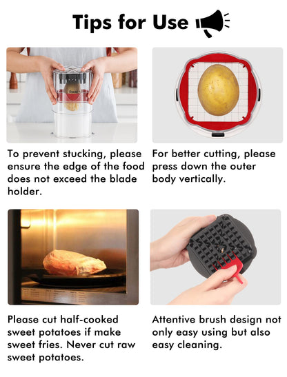 French Fry Cutter, Professional Home Style Onion Chopper, Vegetable Chopper Dicer Manual, Easy to Clean, Ultra Sharp Blades Thick-Strip Fry Cutter Apple Slicer and Corer, 3 Blades
