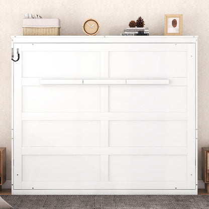 Merax Modern Farmhouse Solid Wood Murphy Bed Chest/Space Saving/Wood Slat Support/Queen,White