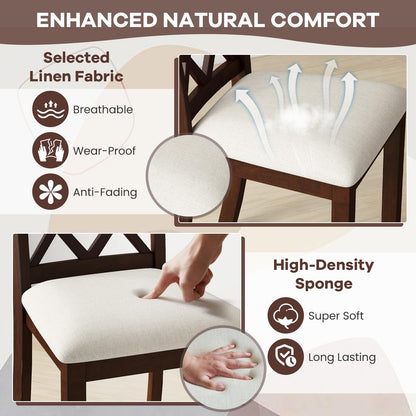 NAFORT Wooden Dining Chairs Set of 6, High Back Kitchen Chairs, Vintage Dining Room Chairs with Cushioned Seat, Solid Rubber Wood Legs, Max Load 400 Lbs, for Kitchen, Dining Room, Cafe, Restaurant