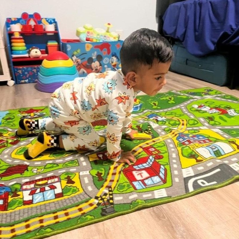 Booooom Jackson Car Rug with Exquisite Box,Washable Rug Kids Area Rug Play Mat 60"x32",Train Track Car Mat,Children Non Slip City Road Floor Carpet for Playroom Bedroom Kids Room