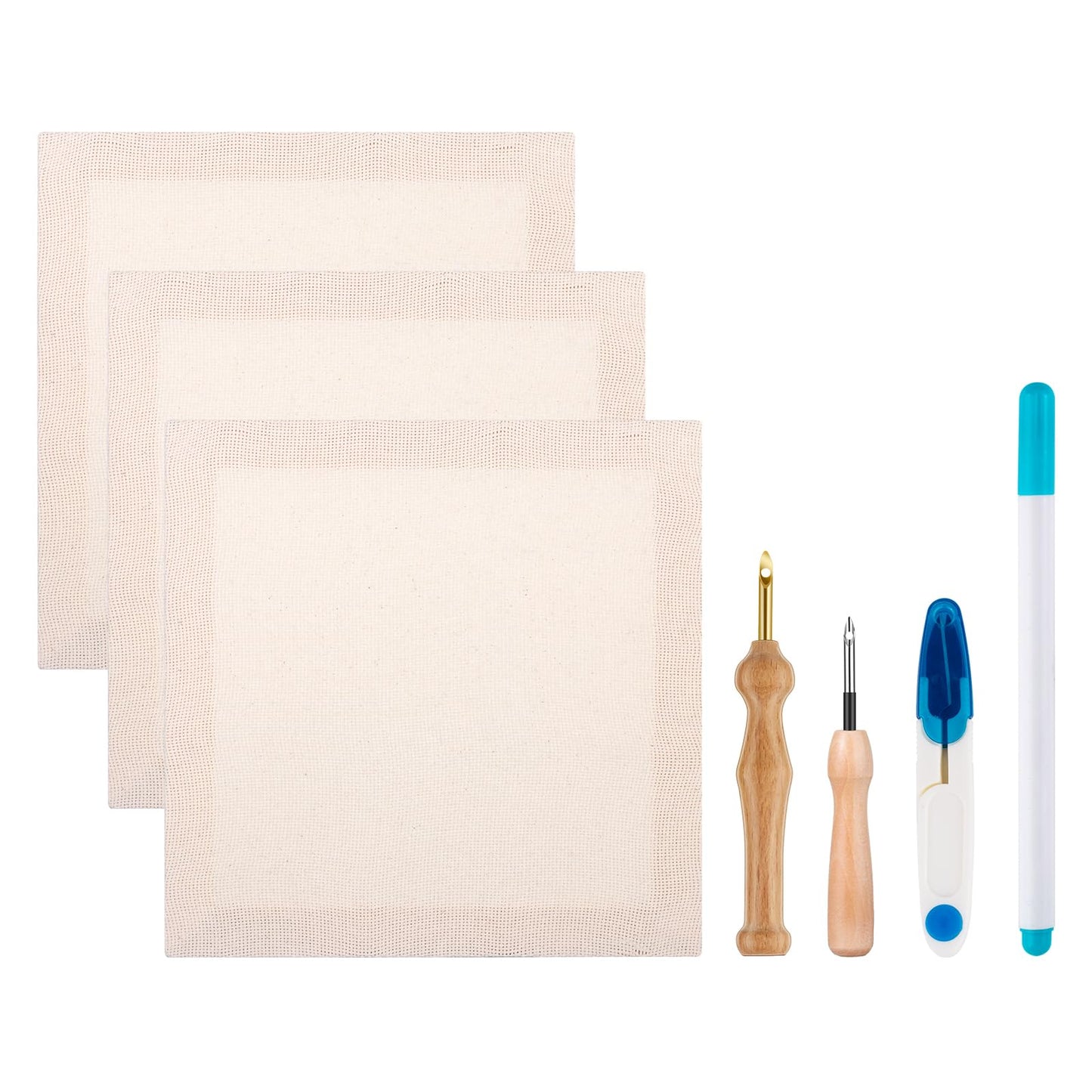 3PC 10.2''x10.2'' Punch Needle Frame,Punch Needle kit Includes 3 Wooden Frame Covered with Monks Cloth, 3.5mm and 5mm Punch Needles, a Marking Pen and Scissors for DIY Craft Decoration
