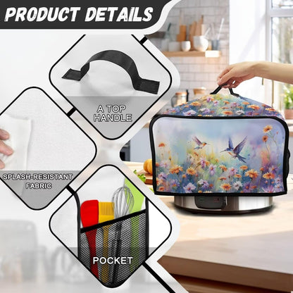 Two Hummingbirds Slow Cooker Cover, 6-8 Qt Flower Bush Dust Cover for Kitchen Small Appliance Decor