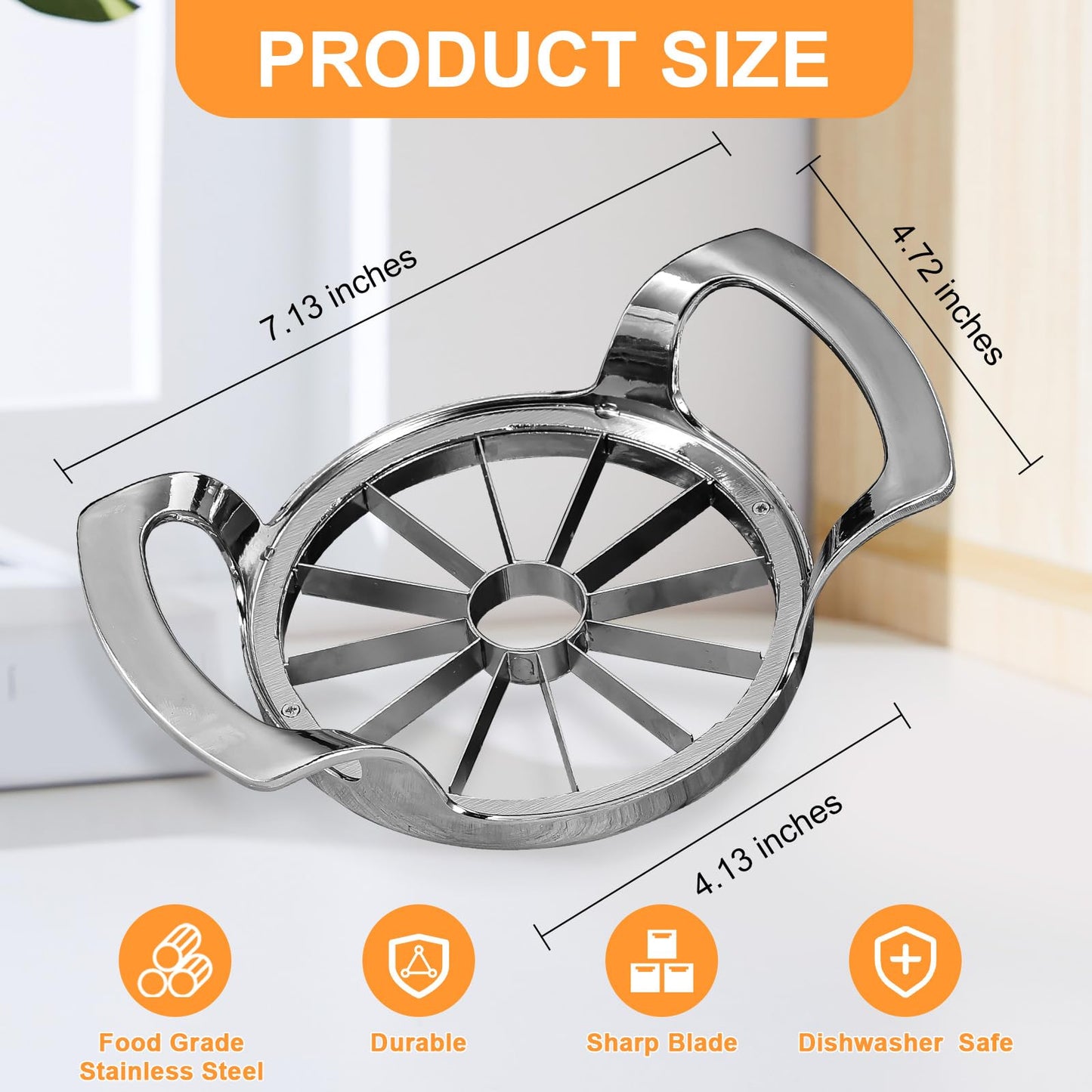 Obsoorth Apple Slicer with 12 Blades Extra Large Heavy Duty Stainless Steel Apple Corer, Dishwasher Safe Easy to Use Sharp Apple Slicer and Corer for Vegetables, Fruit and Pineapple